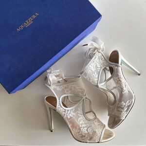 Aquazzura Wedding Shoes - White Lace Heels with Satin Ribbon Ties